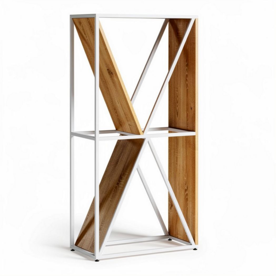 Wood and metal bookshelf for living room or office 180 x 80 x 40cm