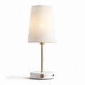 Marble base table lamp with white fabric shade and USB port 15 x 15 x 40cm