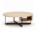 Wooden coffee table with round top and open storage shelf 100 x 100 x 35cm