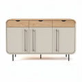 Wooden sideboard with three drawers and three doors in beige and oak finish