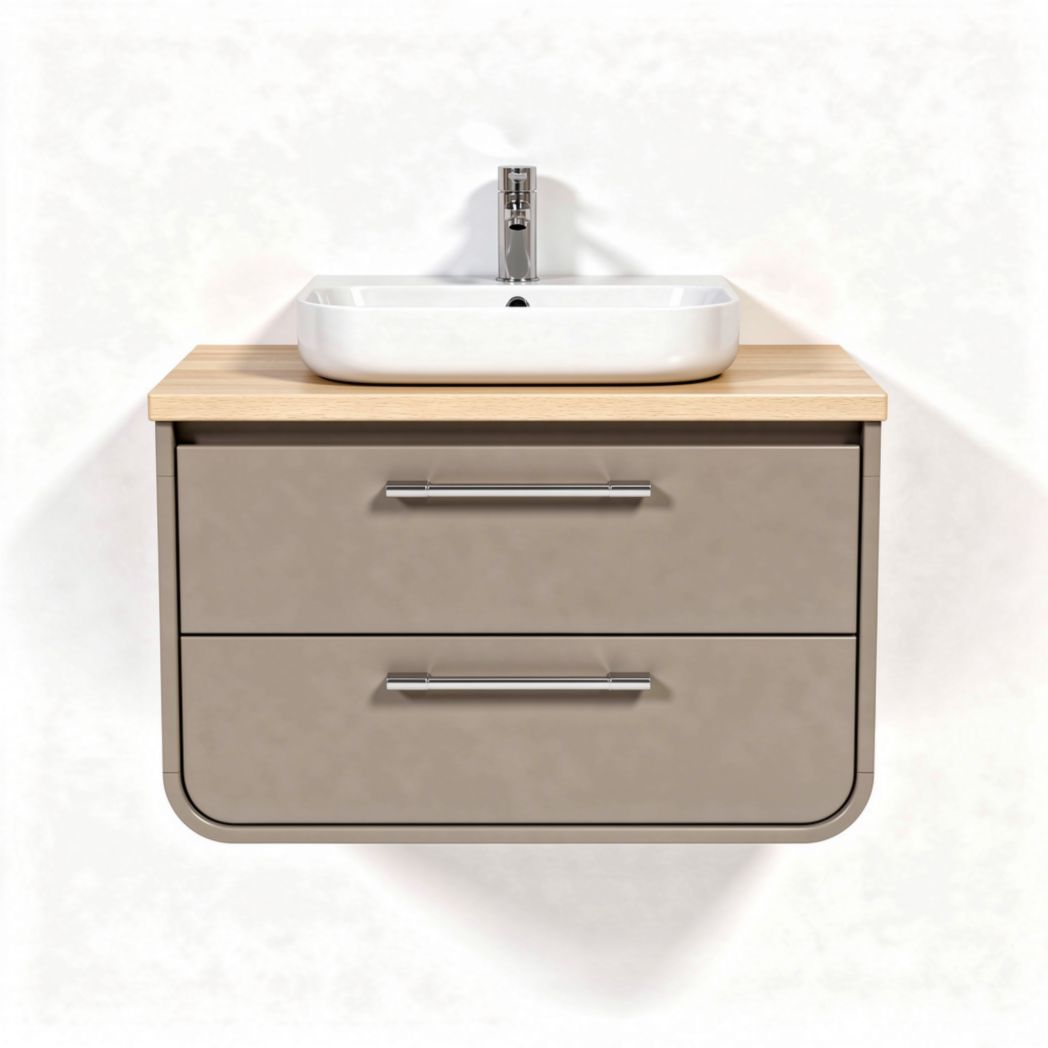 Wall-mounted bathroom vanity cabinet with wooden countertop and ceramic sink 60 x 45 x 30cm
