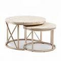 Marble top nested coffee tables with metal base in gold finish 50 x 50 x 45cm