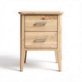 Natural oak wood nightstand with two drawers and silver handles 45 x 40 x 55cm