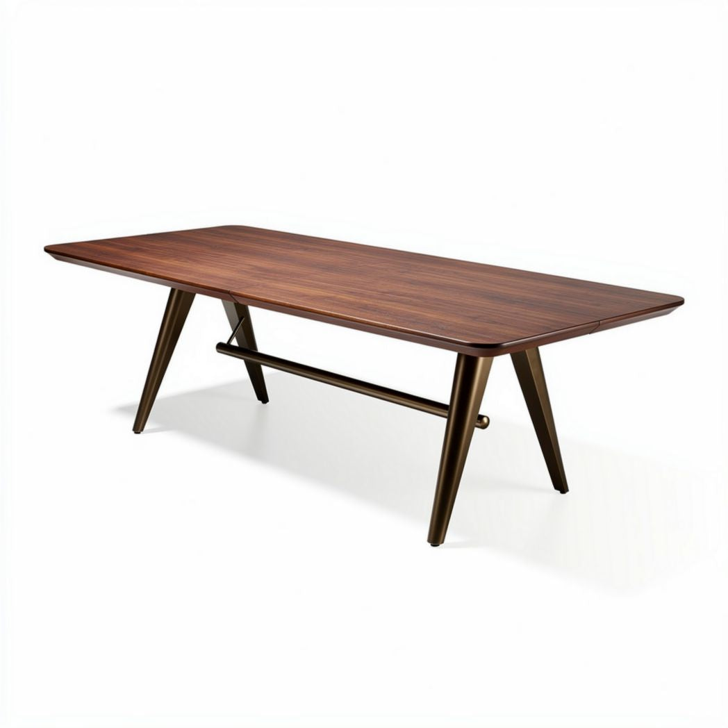 Wooden dining table with tapered legs in walnut finish 150 x 75 x 45cm