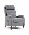 Fabric recliner chair with adjustable headrest and wooden legs in gray 80 x 70 x 110cm