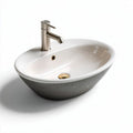 Ceramic oval sink with brushed nickel faucet and drain opening 50 x 35 x 15cm