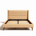 Upholstered bed frame with wooden slats in beige color 200 x 160 x 100cm