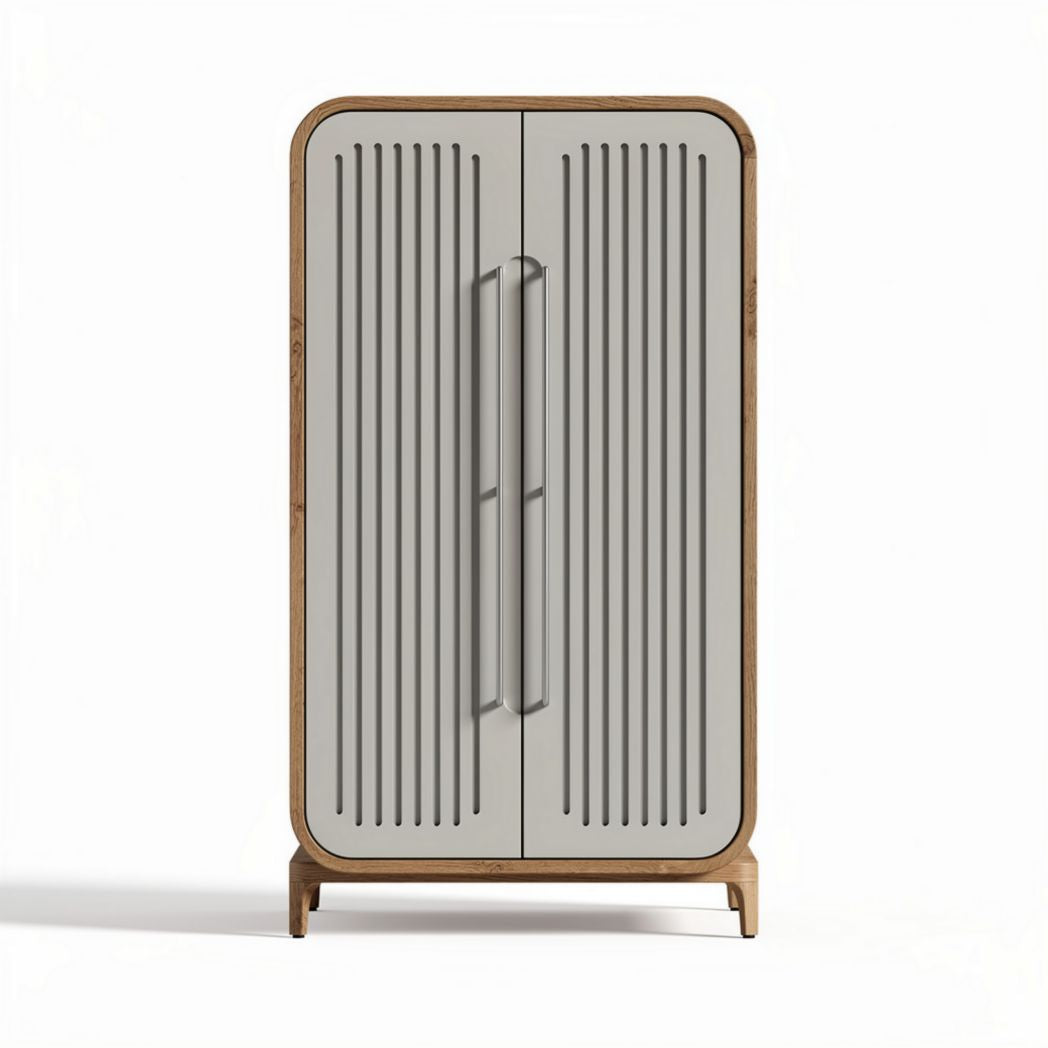 Modern wooden cabinet with gray slatted doors 80 x 40 x 120cm