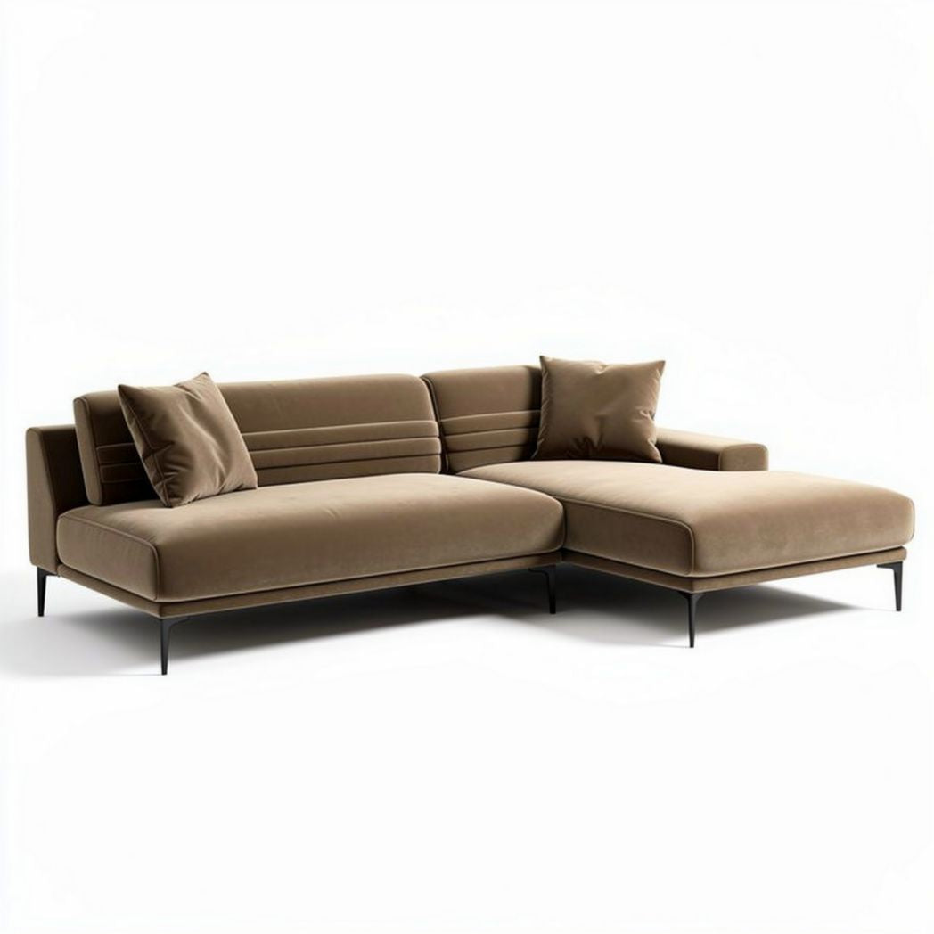 Brown velvet sectional sofa with removable cushions 220 x 90 x 75cm