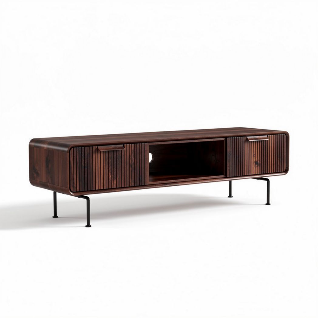 Wooden media console table with two drawers and open shelf dimensions 150 x 40 x 35cm